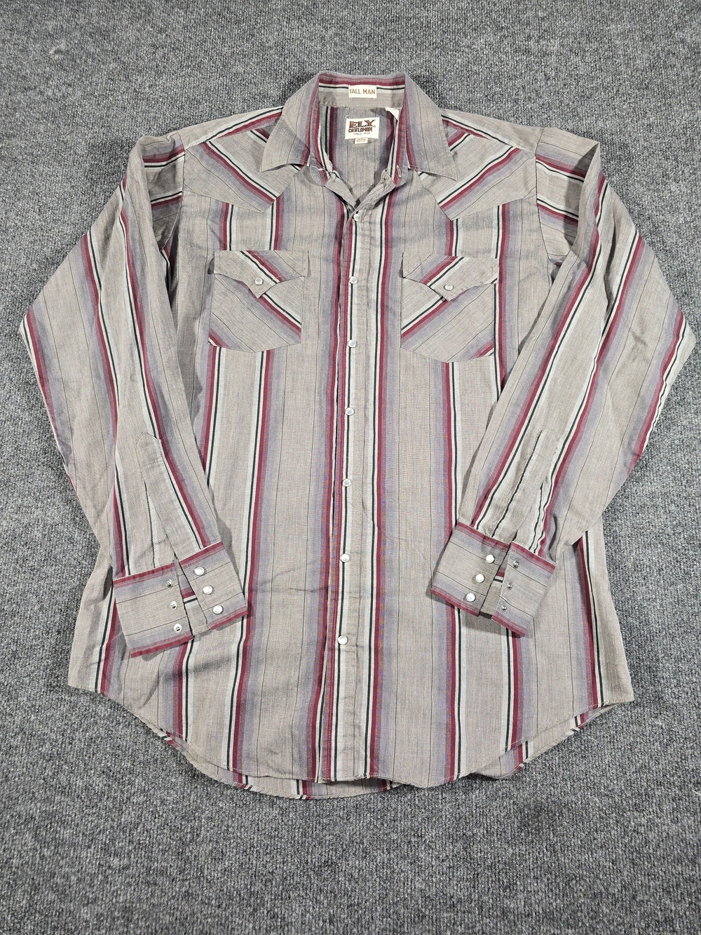 Ely Cattleman Vintage Western Pearl Snap Shirt Men's L Tall 16.5x37